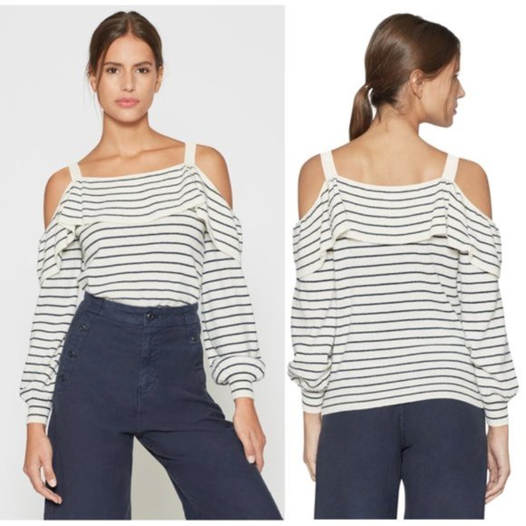 Joie Delbin Stripe Cold Shoulder Sweater L - Picture 2 of 9